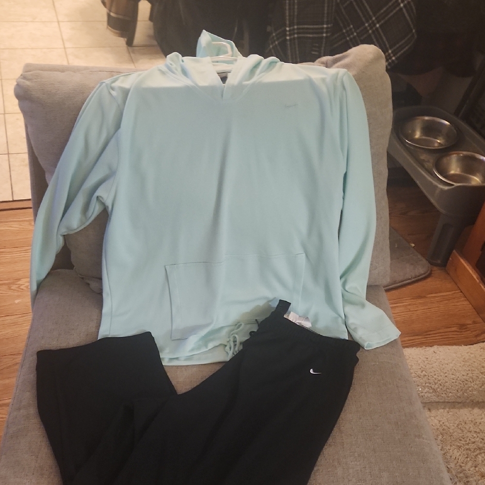 Nike Black Athletic Pants with Mint Green Hoodie